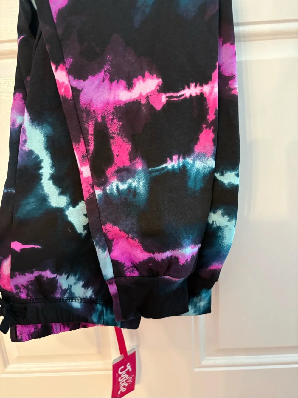 Justice Black Tie-Dye Joggers with Pink & Teal Accents